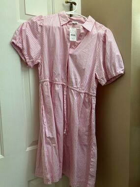J. Crew Pink and White Striped Casual Shirt Dress - women size 10